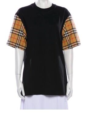 Authentic Burberry Nova Check Sleeve T-Shirt Black Size 6 Luxury Designer Tee